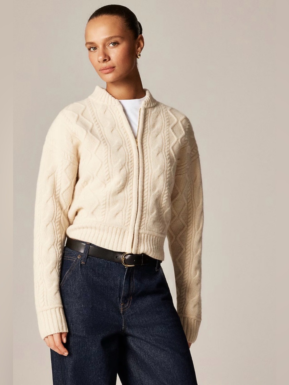 NWT J Crew Women’s Wool Cable Knit Bomber Jacket Medium